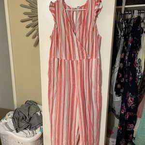 Adorable coral and white stripe jumpsuit